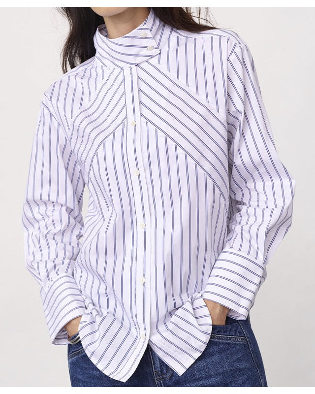 Co'couture SomoCC Stripe Funnel Neck Skjorte - White