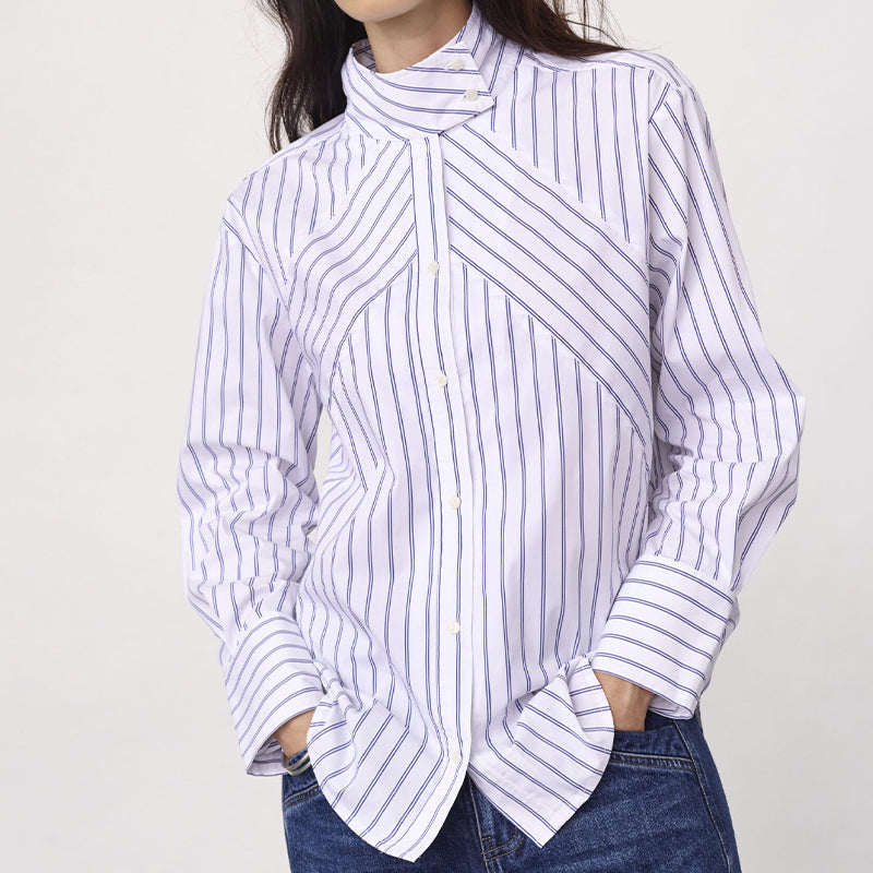 Co'couture SomoCC Stripe Funnel Neck Skjorte - White