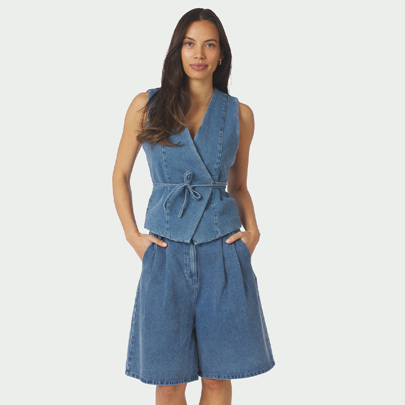 Neo Noir Samara Denim Waistcoat - Blue