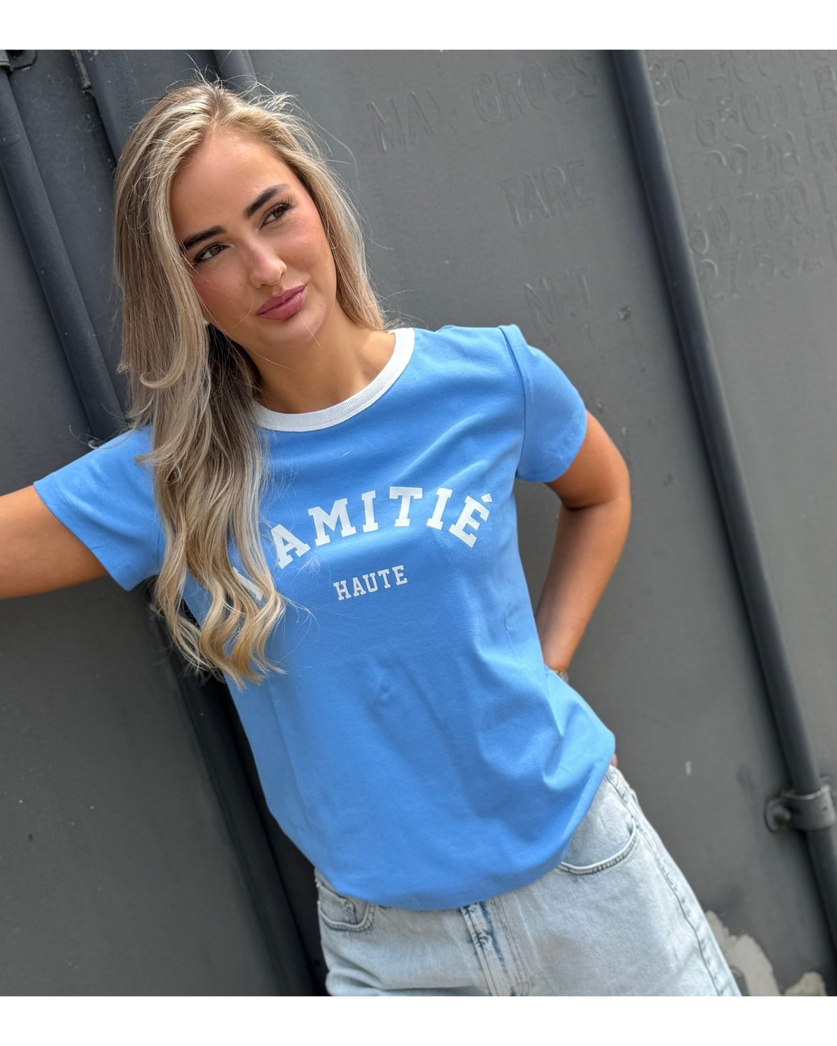 Haute L'amitie Neckline Logo T-shirt - New Blue