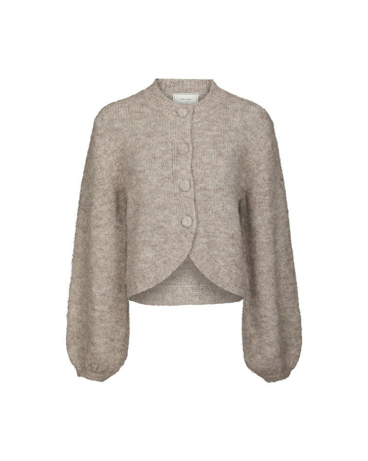 Neo Noir Gio Fluffy Strik Cardigan - Beige Melange
