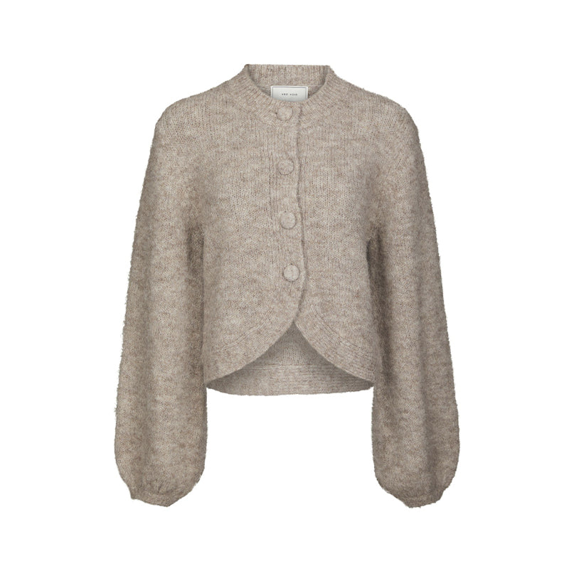 Neo Noir Gio Fluffy Strik Cardigan - Beige Melange