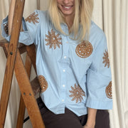 BLUE W BROWN EMB