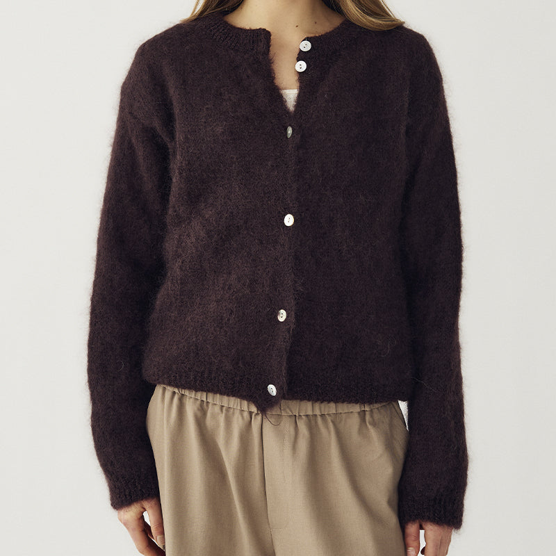 Noella N-Kae Mohair Cardigan - Dark Brown Chocolate