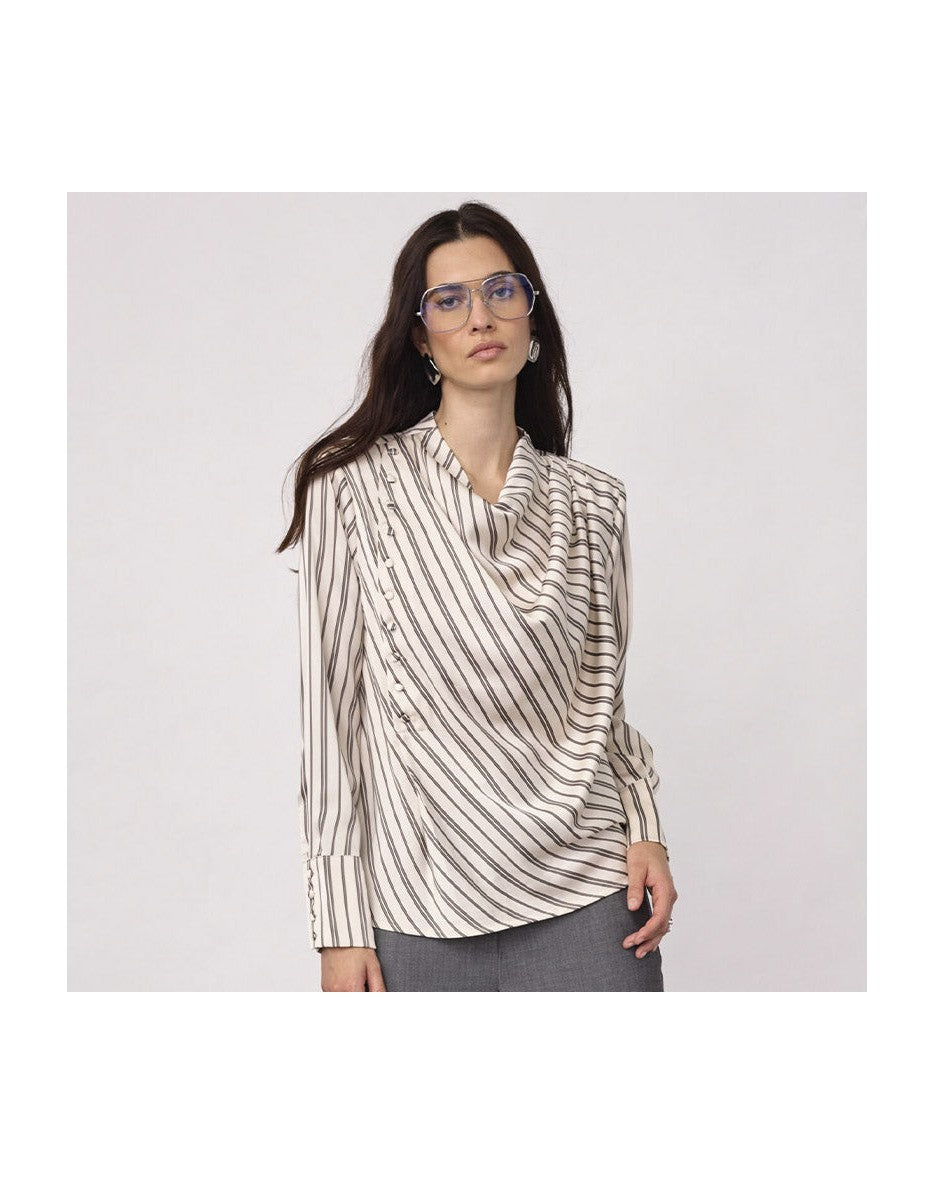 Co'couture HellyCC Button Stripe Bluse - Off White