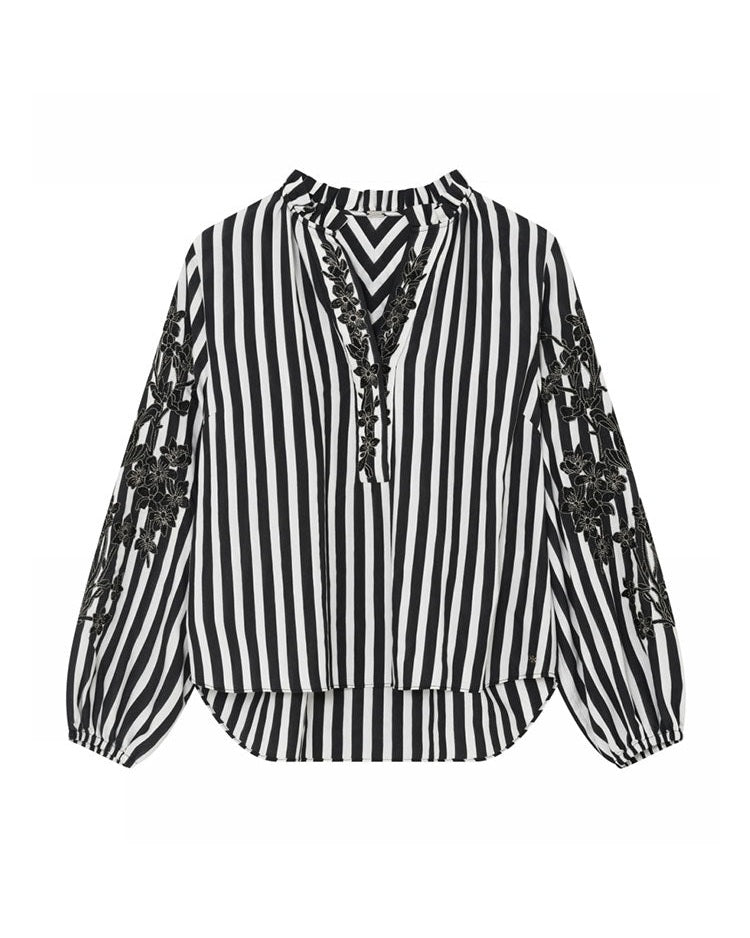 Gustav Annemie Broderet Bluse - Bull Black
