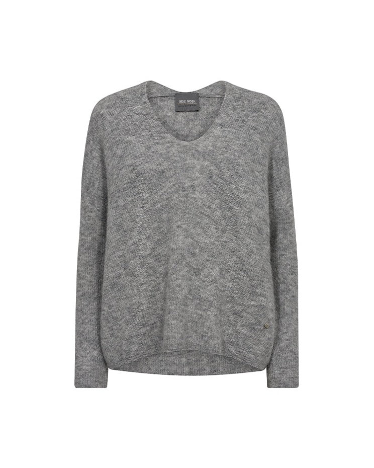 Mos Mosh MMThora V-neck Strik - Grey Melange