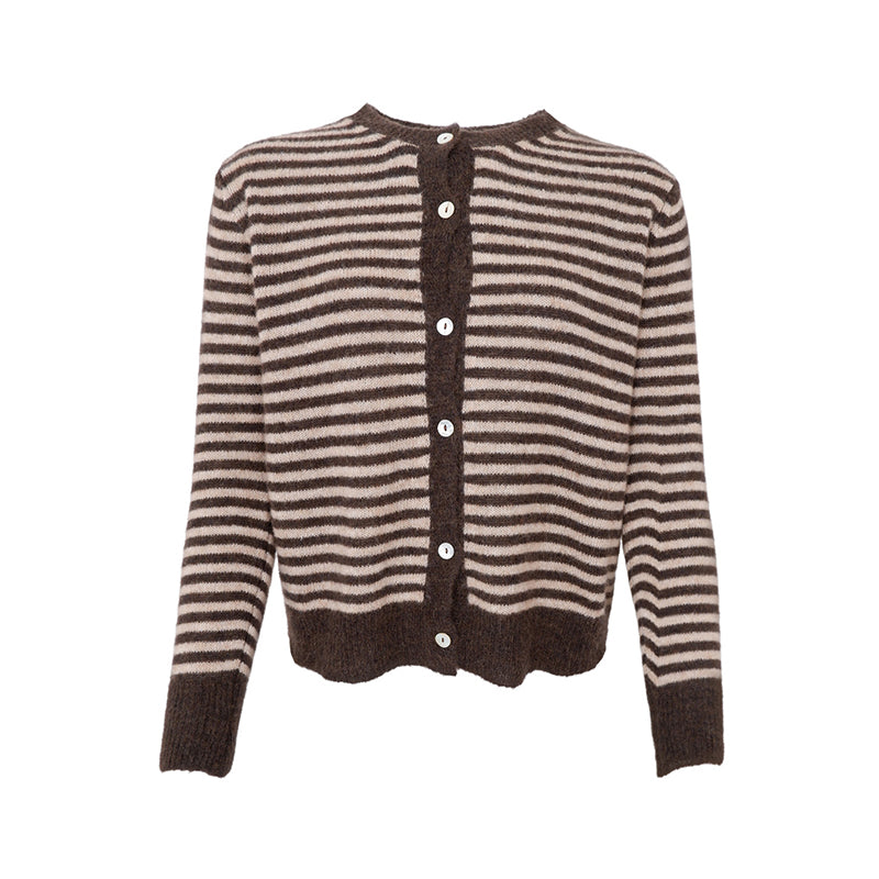 Black Colour BCDell Stribet Strik Cardigan - Coffee