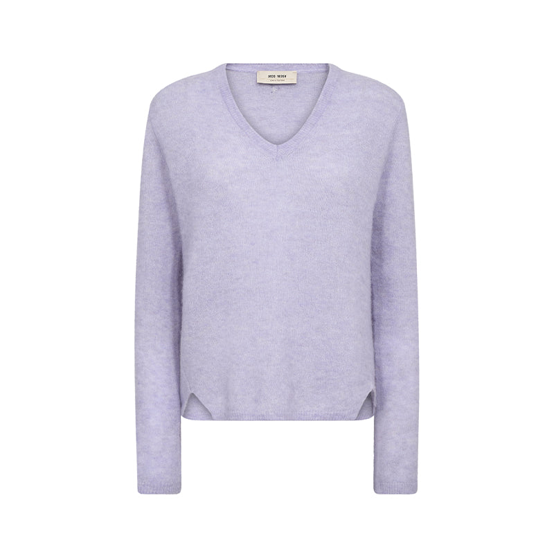 Mos Mosh MMMape Sophia V-neck Strik - Violet Tulip