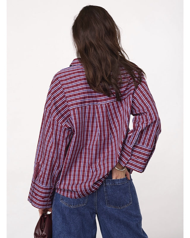 Co'couture ReneeCC Check Cuff Skjorte - Berry Red
