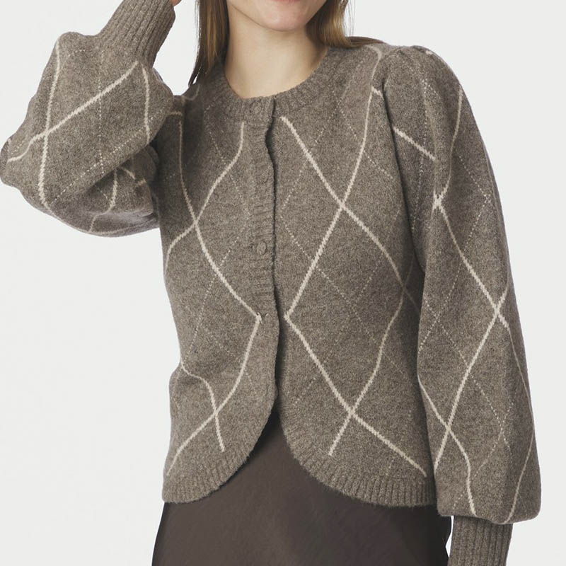 Neo Noir Koteas Check Strik Cardigan - Taupe