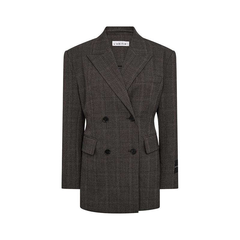 Haute L'amitie Waist Fit Check Blazer - Mocca