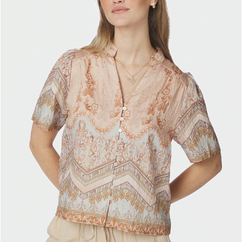 Neo Noir Torana Flower Border Bluse - Flower Peach