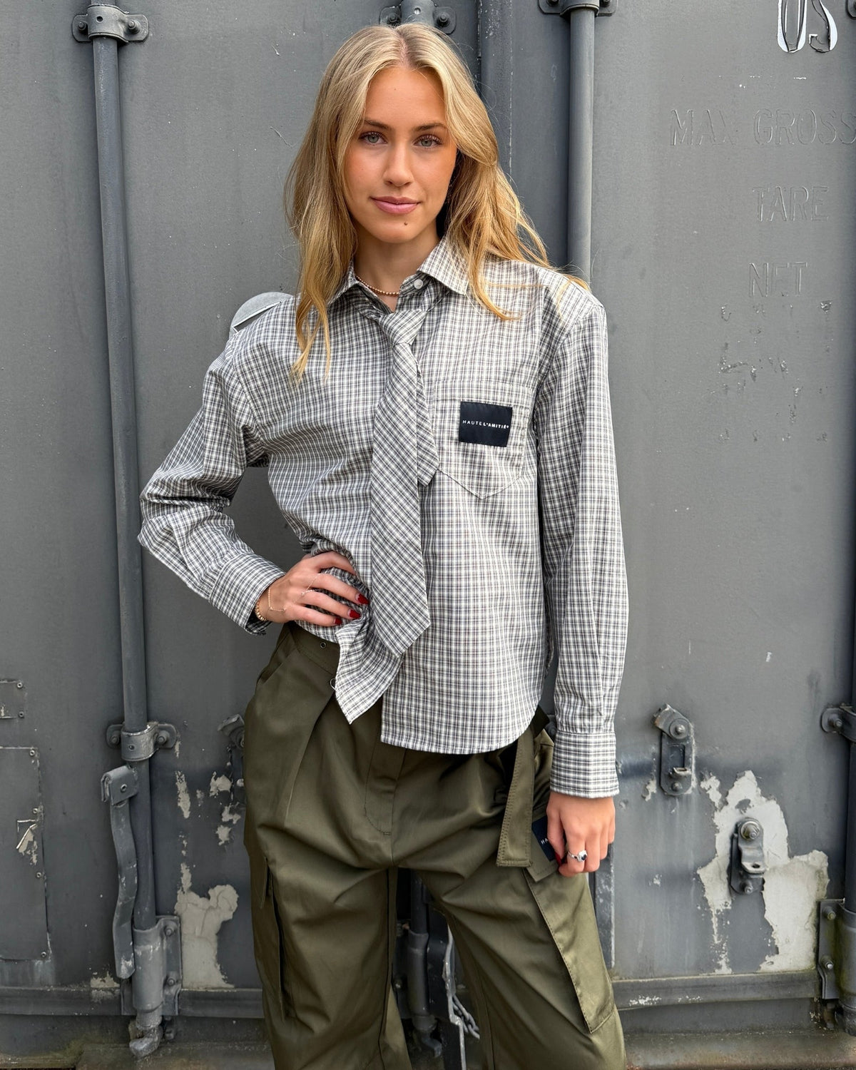 Haute L'amitie Chess Tie Skjorte - Beige