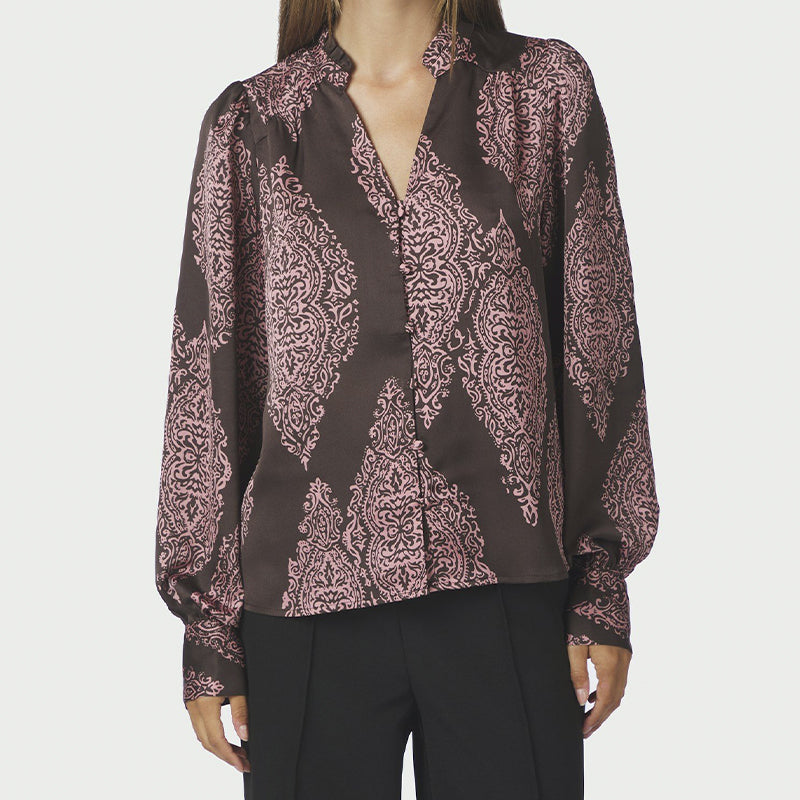 Neo Noir Massima Paisley Drop Bluse - Brown/ Evening Rose