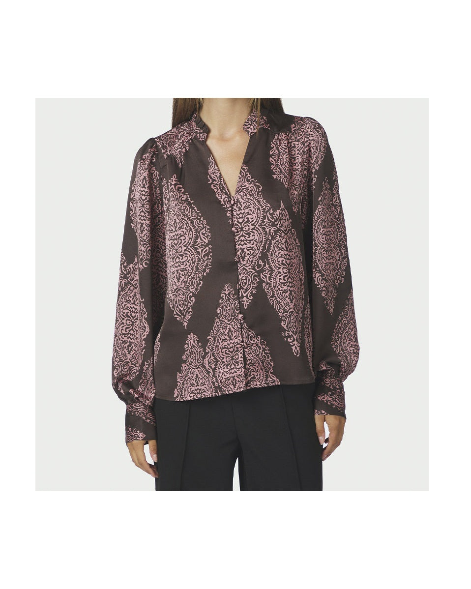 Neo Noir Massima Paisley Drop Bluse - Brown/ Evening Rose