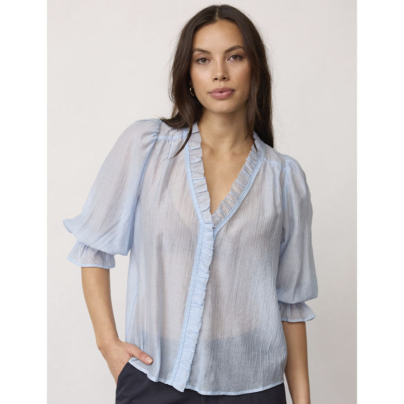 Co'couture AviCC Lace ss V-Bluse - Pale Blue
