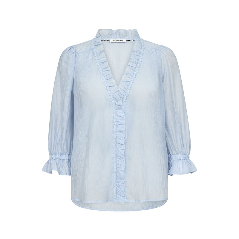 Co'couture AviCC Lace ss V-Bluse - Pale Blue