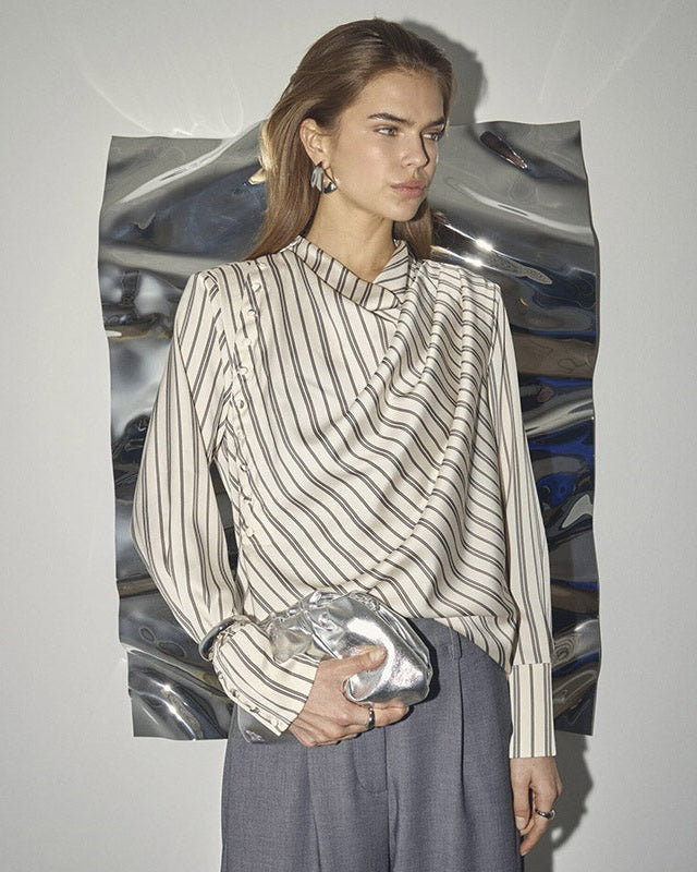 Co'couture HellyCC Button Stripe Bluse - Off White