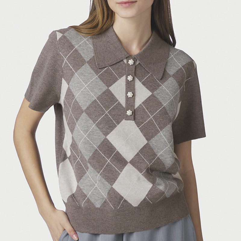 Neo Noir Gia Check Strik Polo T-shirt - Dark Taupe