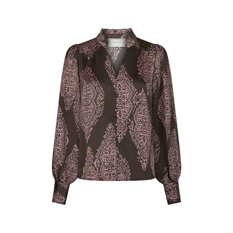 Neo Noir Massima Paisley Drop Bluse - Brown/ Evening Rose