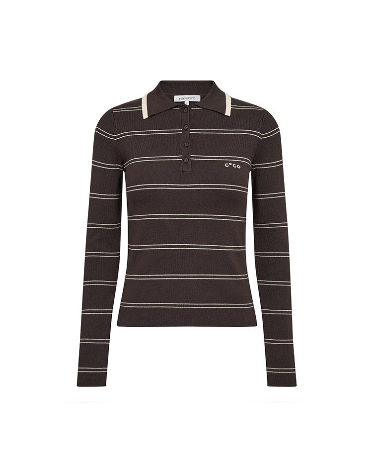 Co'couture LueCC Stripe Polo Strik - Dark Brown
