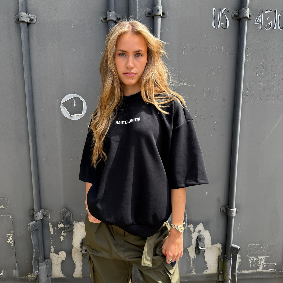 Haute L'amitie Back Print Studio SS Sweatshirt - Black