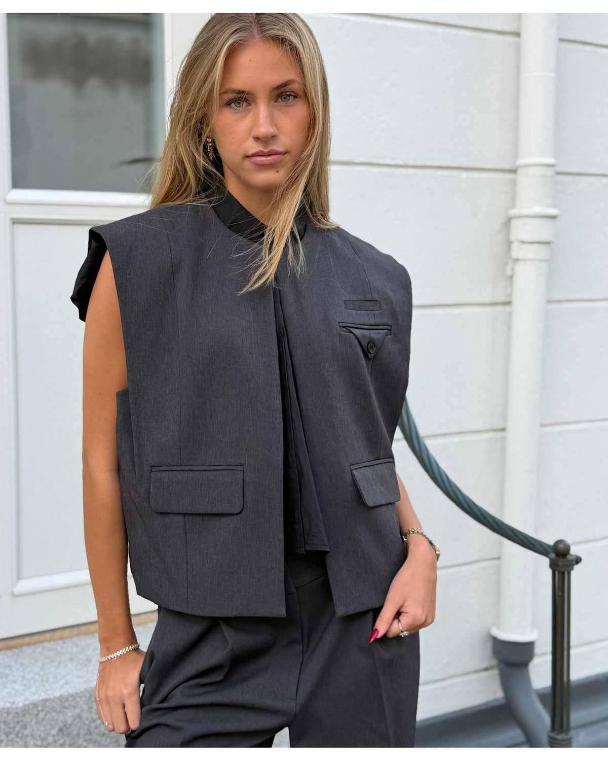 Haute L'amitie Amy Box Crop Waistcoat - Grey Melange