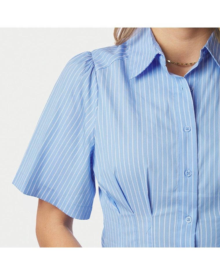 Neo Noir Baia Stripe Poplin Kjole - Light Blue