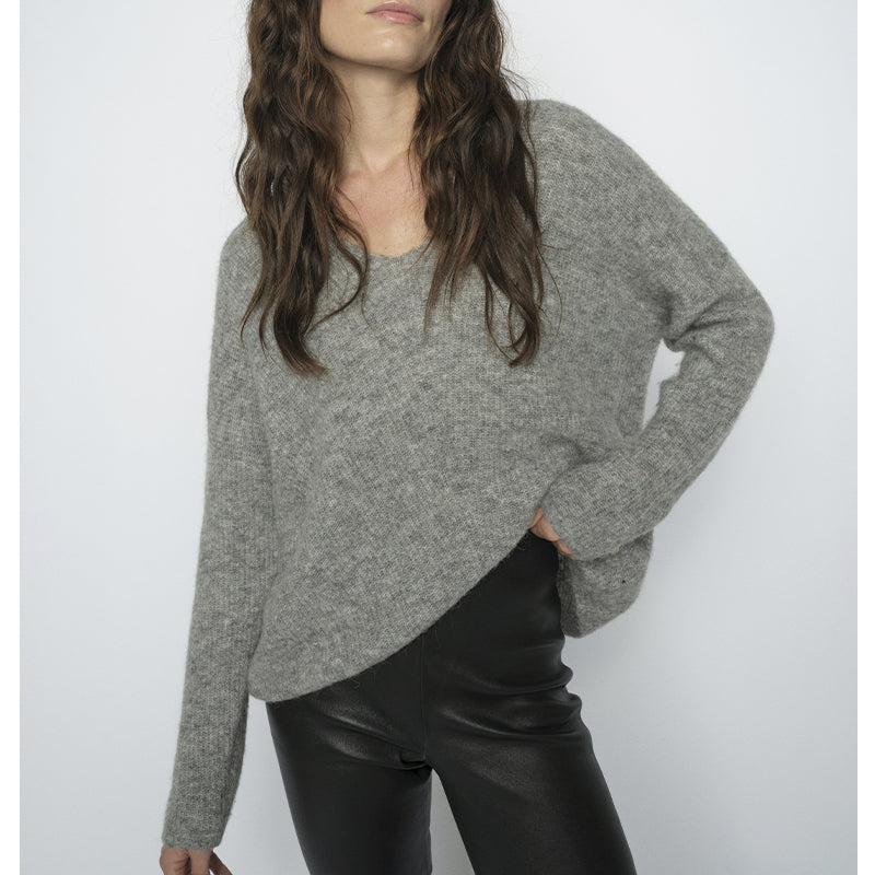 Mos Mosh MMThora V-neck Strik - Grey Melange