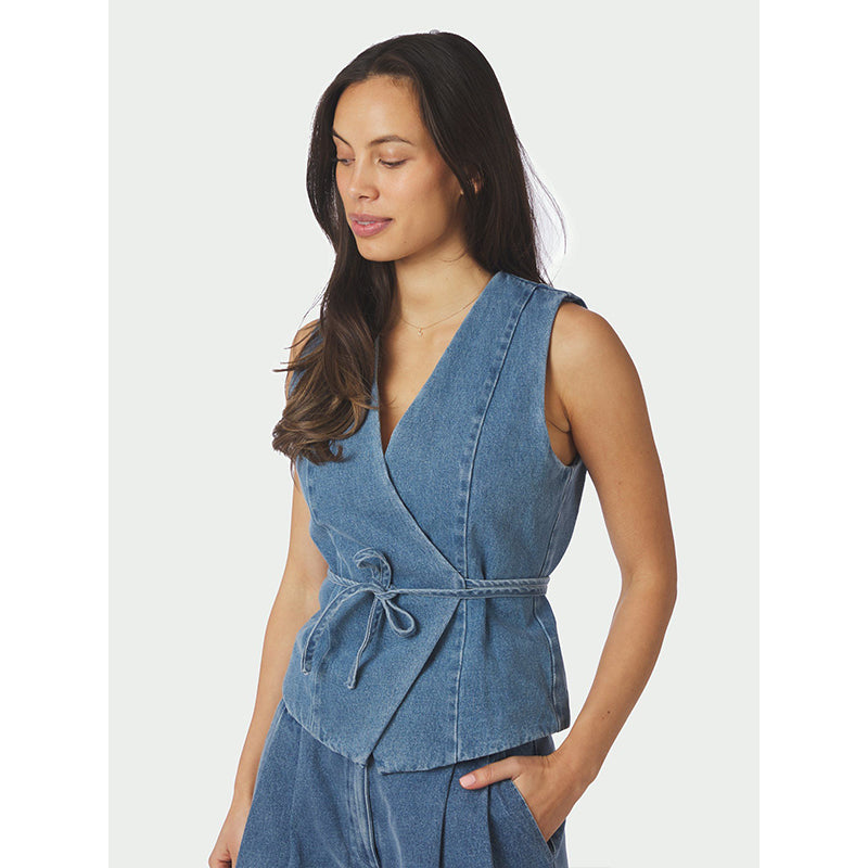 Neo Noir Samara Denim Waistcoat - Blue