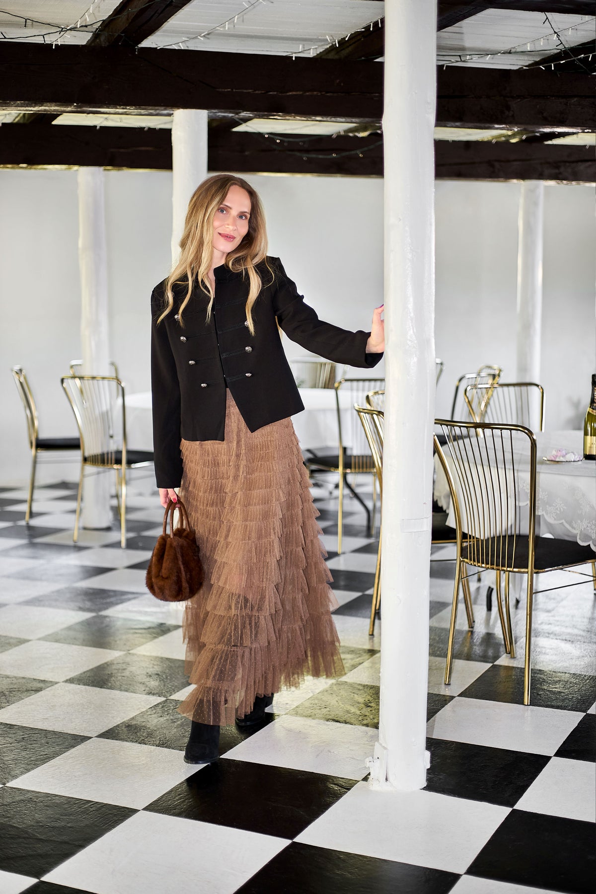 Black Colour Angelina Mesh Nederdel - Latte