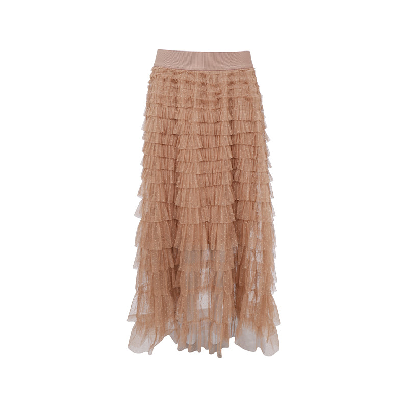 Black Colour Angelina Mesh Nederdel - Latte