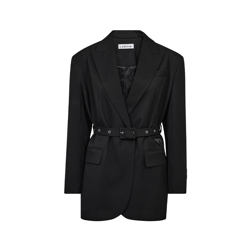Haute L'amitié Premiere Oversize Belt Blazer - Black