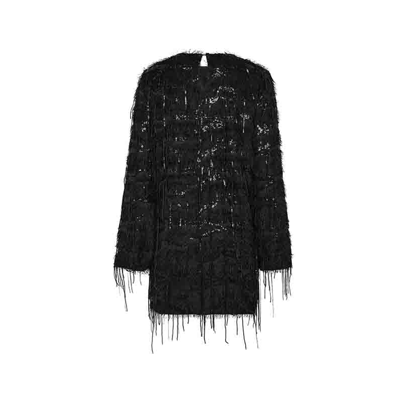 Haute L'amitié Sequin Fringe Midi Kjole - Black