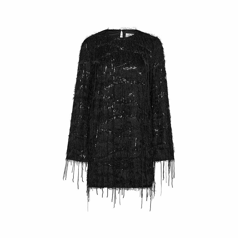 Haute L'amitié Sequin Fringe Midi Kjole - Black