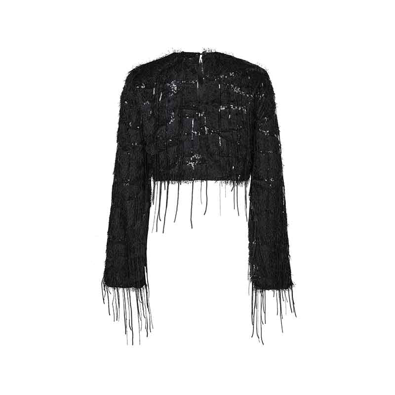 Haute L'amitié Sequin Fringe Bluse - Black