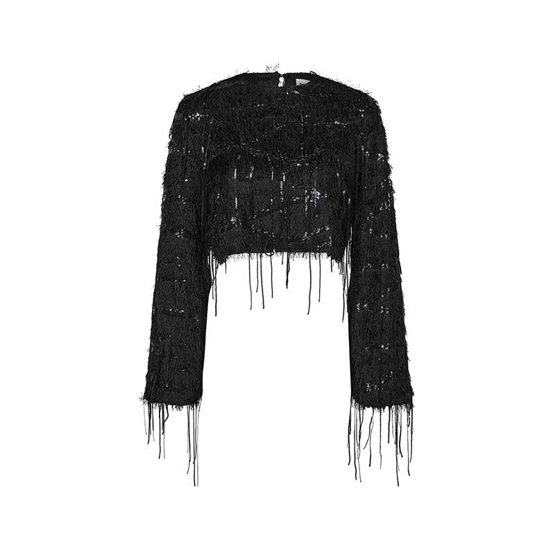 Haute L'amitié Sequin Fringe Bluse - Black