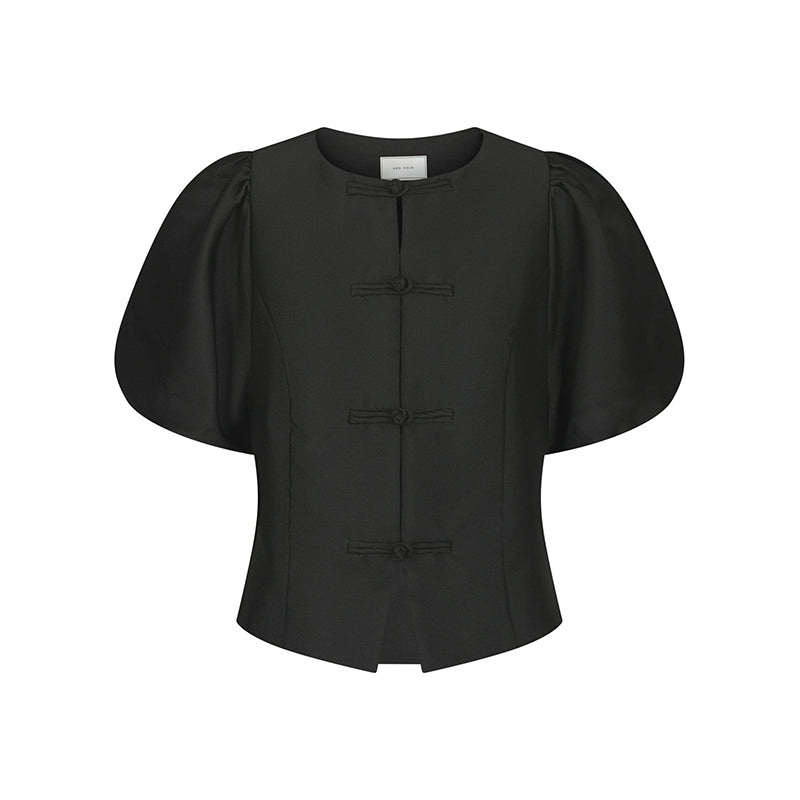 Neo Noir Anela Mandarin Dull Satin Bluse - Black