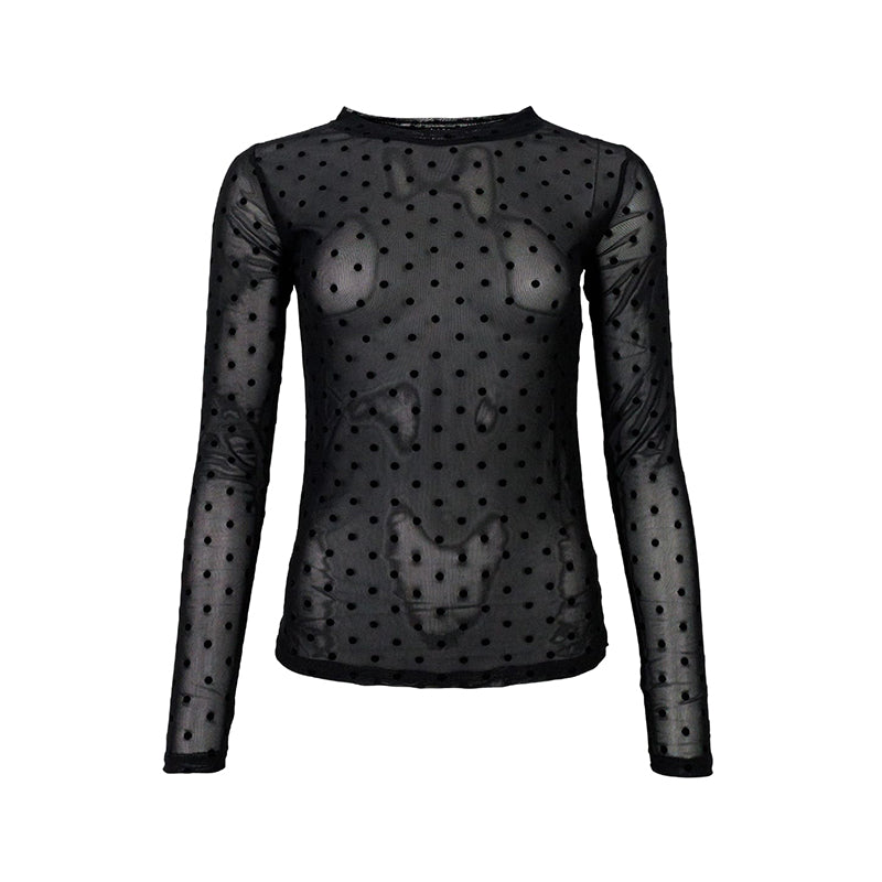 Black Colour BCJennie Dotted Meshbluse - Black