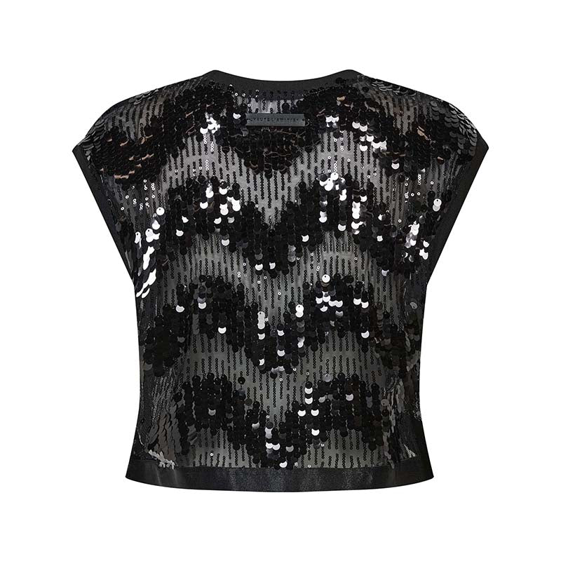 Haute L'amitié Mirror Sequin Crop Top - Black