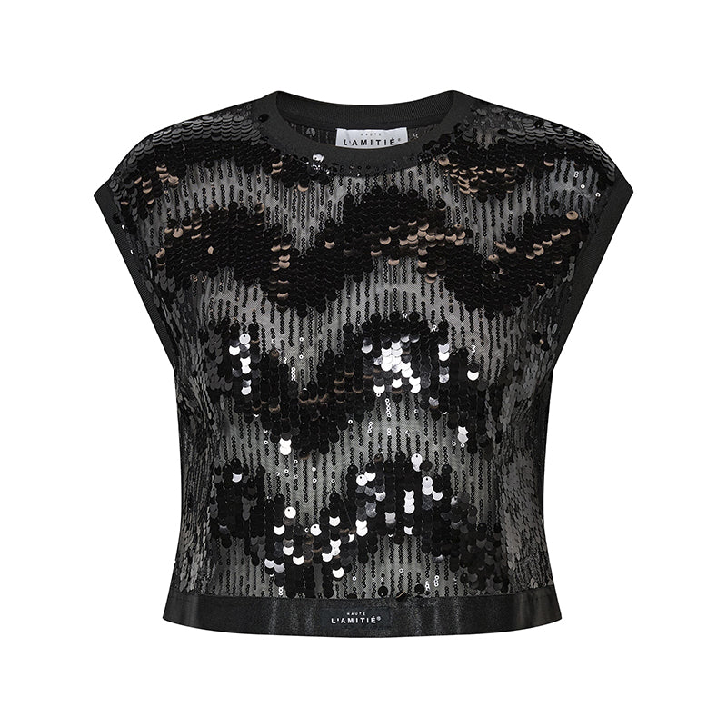 Haute L'amitié Mirror Sequin Crop Top - Black