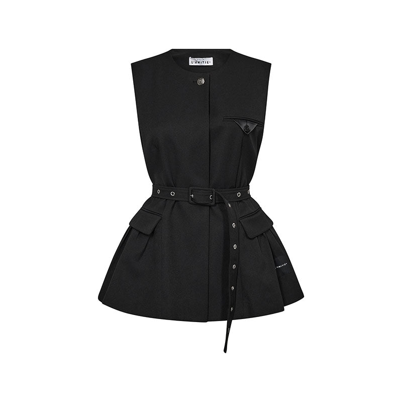 Haute L'amitié Premiere Peplum Belt Vest - Black