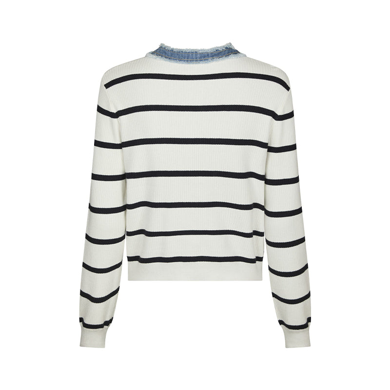 Neo Noir Zelma Stripe Denim Cardigan - Off White