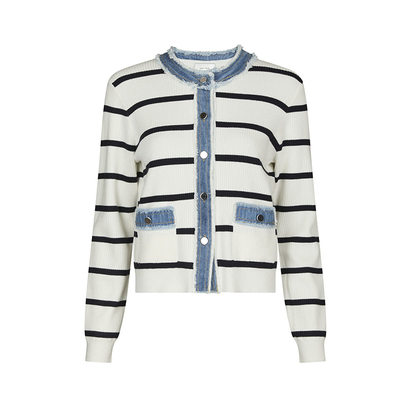 Neo Noir Zelma Stripe Denim Cardigan - Off White