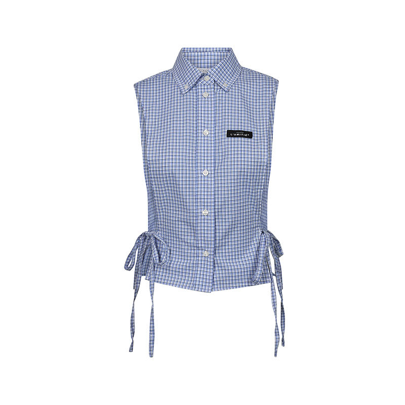 Haute L'amitie Front Lap Blue Check Skjorte - Pale Blue