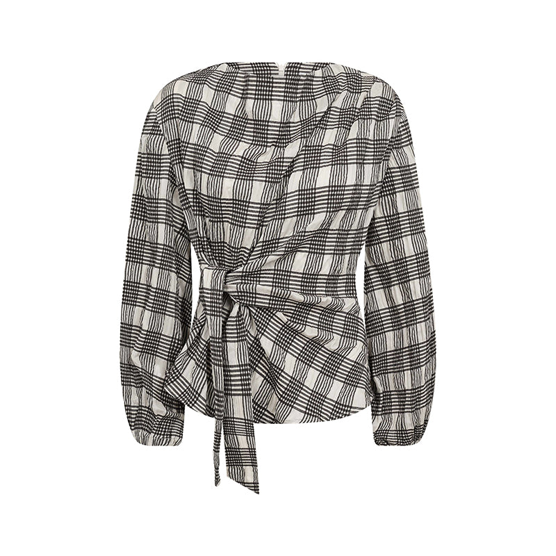 Co'couture ChandlerCC Check Tie Bluse - Bone