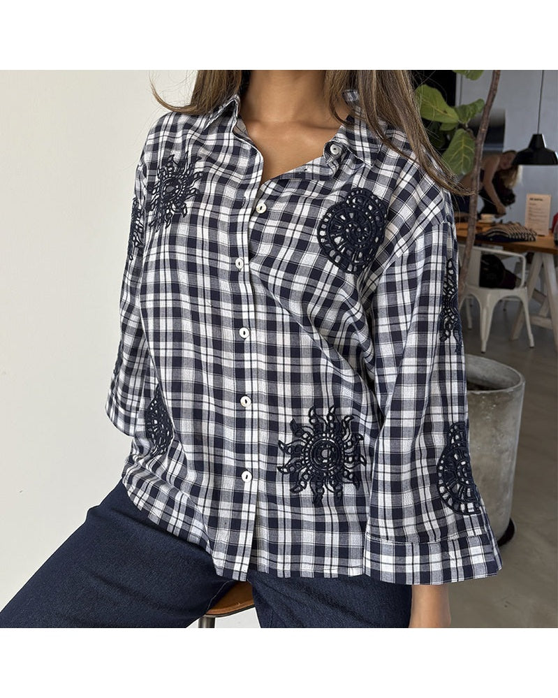Continue Emilia Check Skjorte - Navy Check