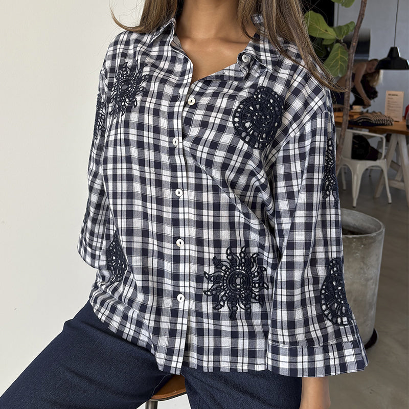 Continue Emilia Check Skjorte - Navy Check
