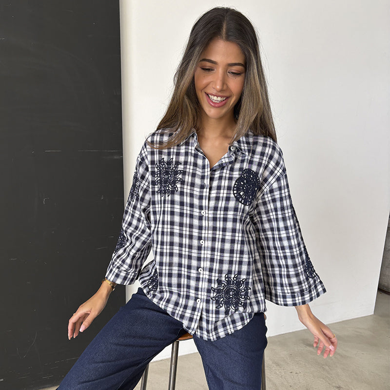 Continue Emilia Check Skjorte - Navy Check